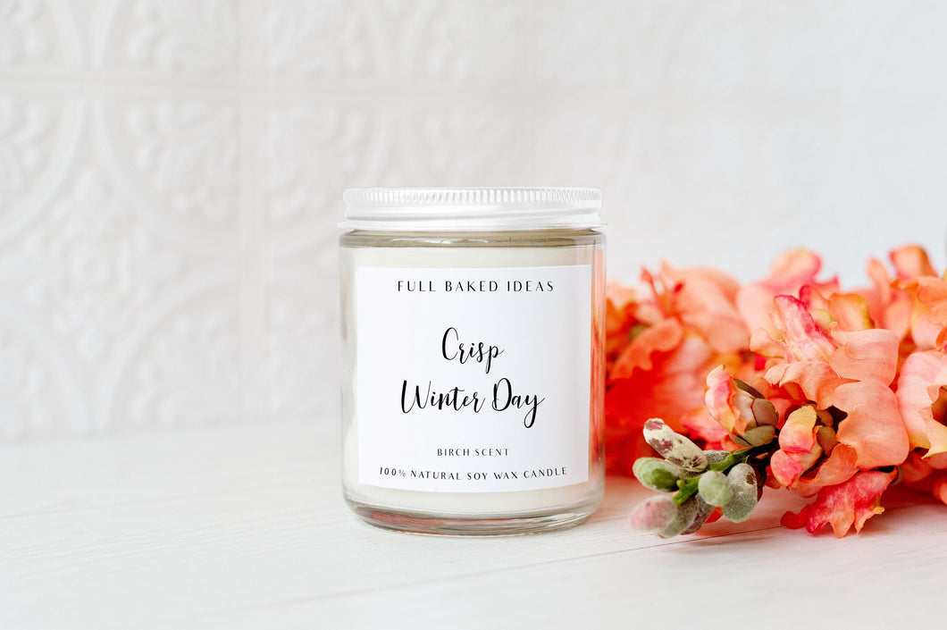 Winter Scented Candle in Glass Jar Container with Lid - Birch Pine Tree Scent Soy Wax - Christmas Time Memory, Fragrance, Holiday
