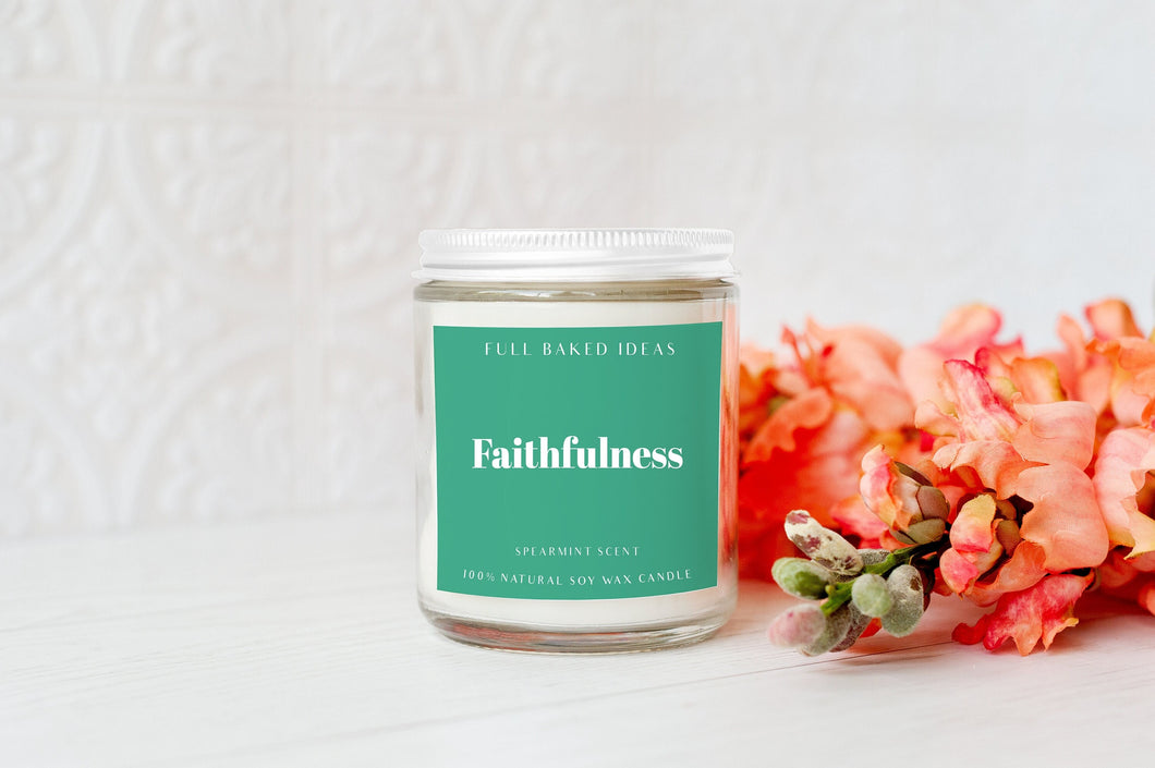 Spearmint Scented Candle - Faithfulness - Mint Scent - Glass Jar - Natural Soy Wax 7 oz - Aromatherapy, Uplifting, Energizing, Comfort