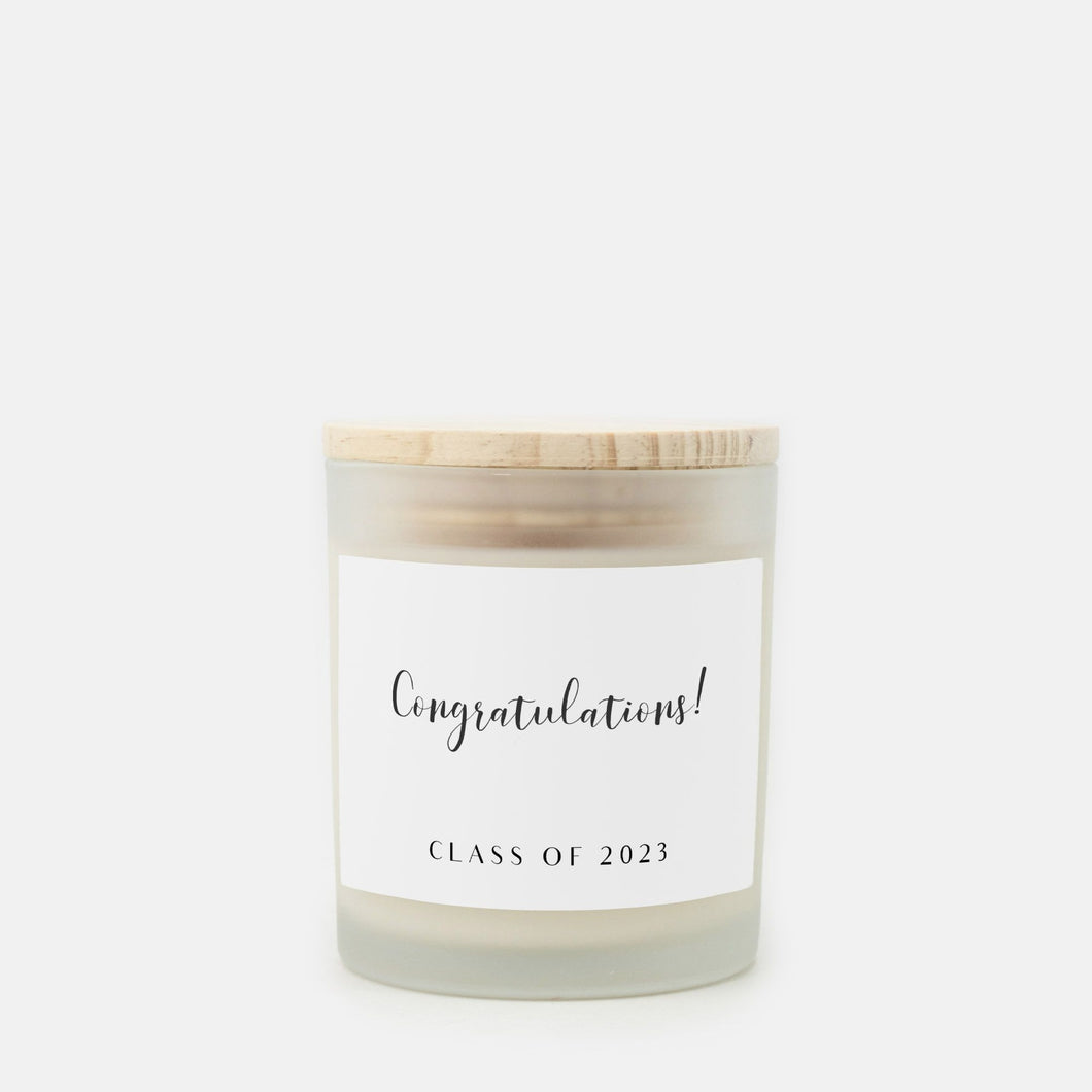 Congratulations Class of 2023 - Graduation Gift, Congrats, Candle Frosted Glass (Hand Poured 11 oz)