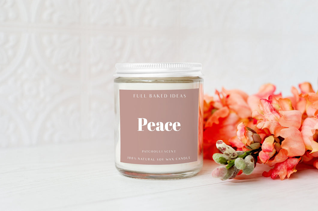 Patchouli Scented Candle - Peace - Natural Soy Wax 7 oz - Tranquility, Calming Mood, Self-care, Meditative, Yoga Gift, Present, Relaxing Spa
