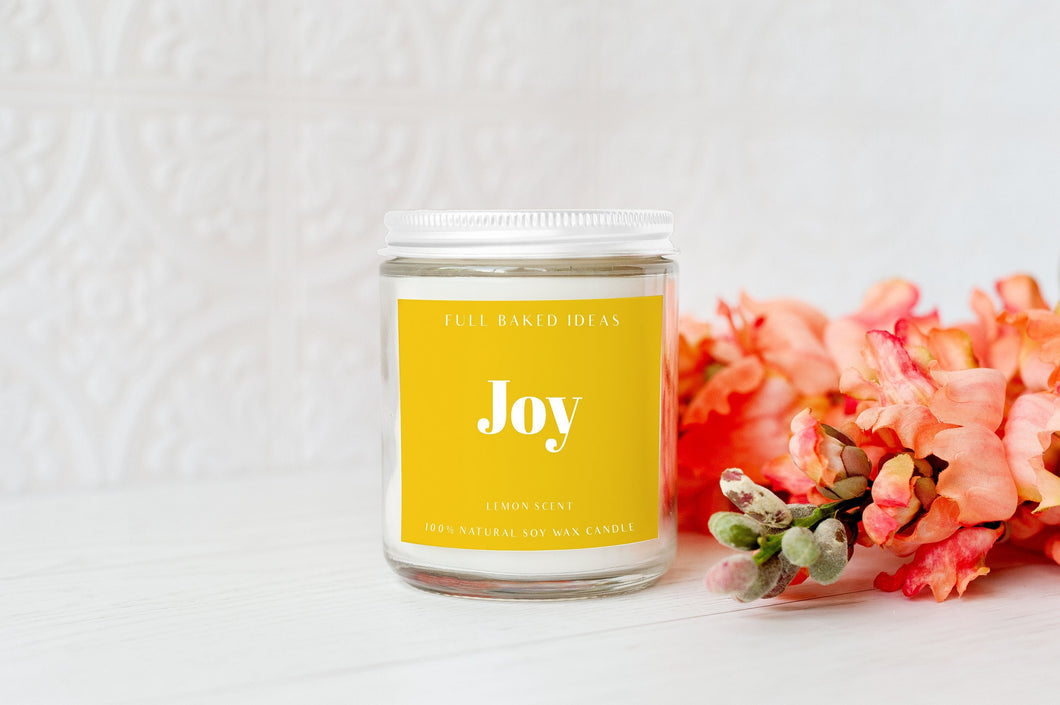 Lemon Candle - Joy - Natural Soy Wax - Scented 7 oz - Fruity Citrus Scent - Happiness, Self-care, Happy, Joyful, Present, Zesty Fragrance