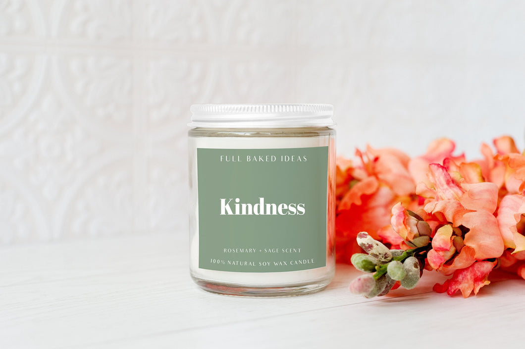 Rosemary Sage Scented Candle - Kindness - Natural Soy Wax 7 oz - Calming Scent, Fragrance, Self-love, Party, Event, Gift, Present